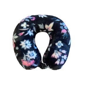 Vera Bradley Floral Plush Travel Neck Pillow Black Blue Pink Snap Closure 2023